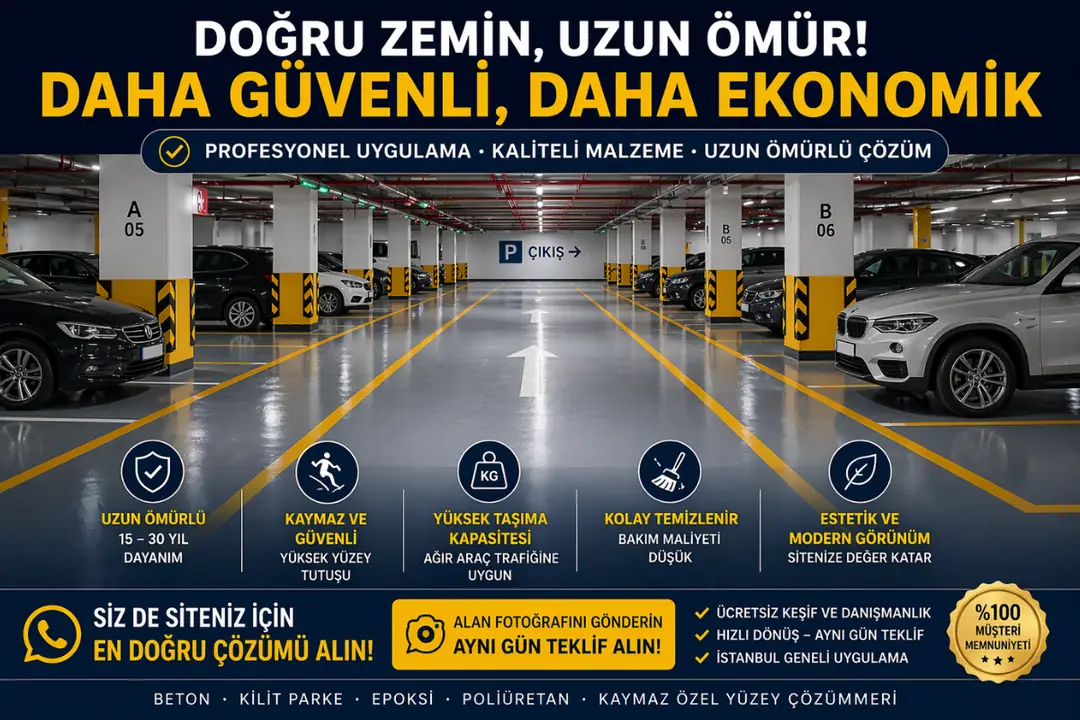 Tamamlanmış site otoparkı zemin kaplama sonrası düzenli ve estetik görünüm&nbsp;