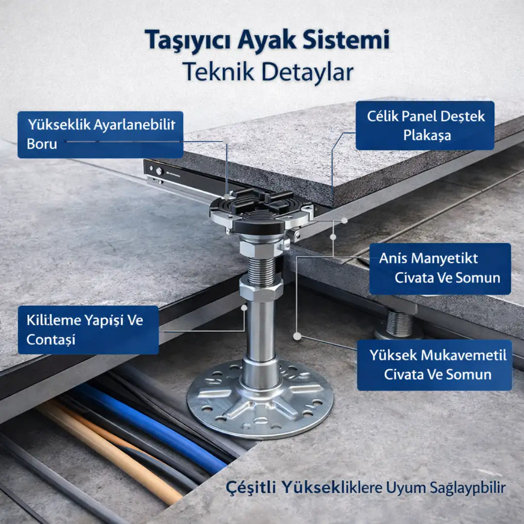 Yükseltilmiş döşeme kaplama seçenekleri HPL PVC ve seramik yüzey karşılaştırması ofis ve veri merkezi kullanımına uygun