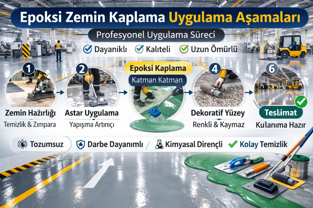 Epoksi zemin kaplama uygulama aşamaları infografik anlatım&nbsp;