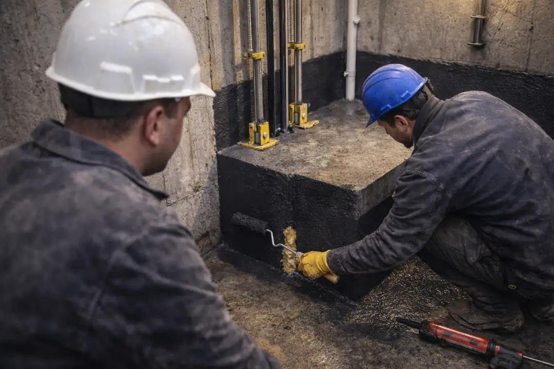 Şantiyede asansör kuyusu su yalıtımı uygulaması&nbsp;