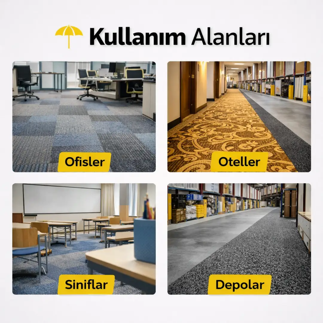 Ofis, otel ve ticari alanlarda karo halı kullanım örnekleri