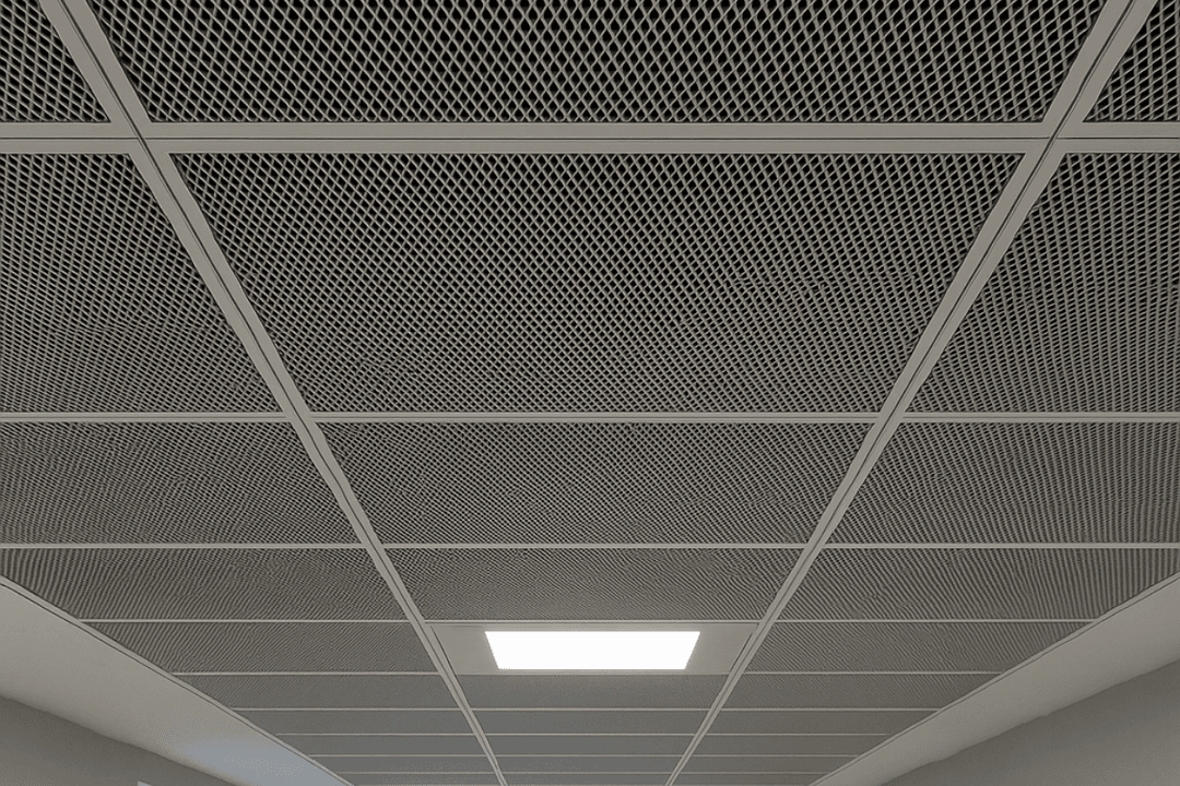 Mesh tavan uygulaması ile ofislerde doğal ışığı geçiren, modern ve hava sirkülasyonunu artıran tavan sistemi kuruluyor.