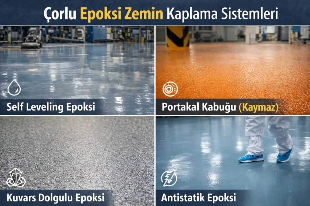 Çorlu epoksi zemin kaplama sistemleri self leveling kaymaz kuvars dolgulu ve antistatik epoksi