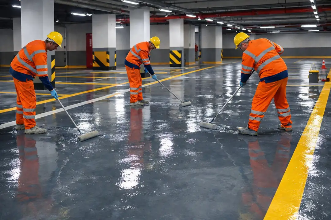Kapalı otopark epoksi kaplama uygulama süreci saha çalışması&nbsp;