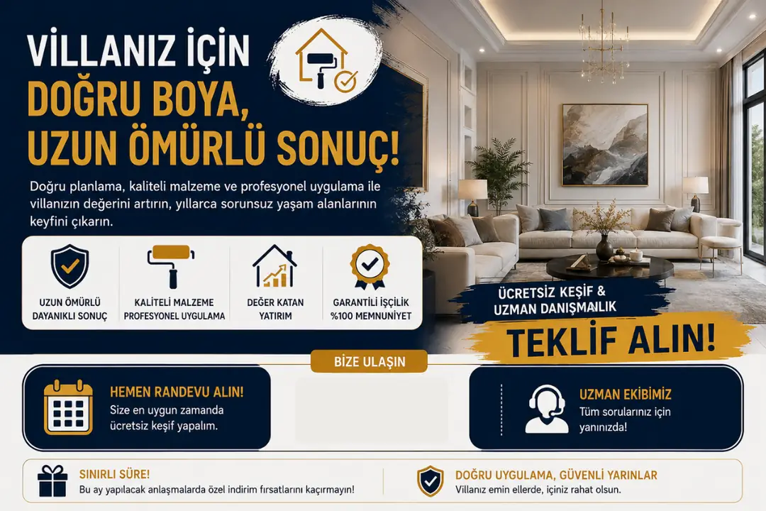 Modern villa iç cephe boya uygulaması tamamlanmış lüks yaşam alanı görünümü&nbsp;