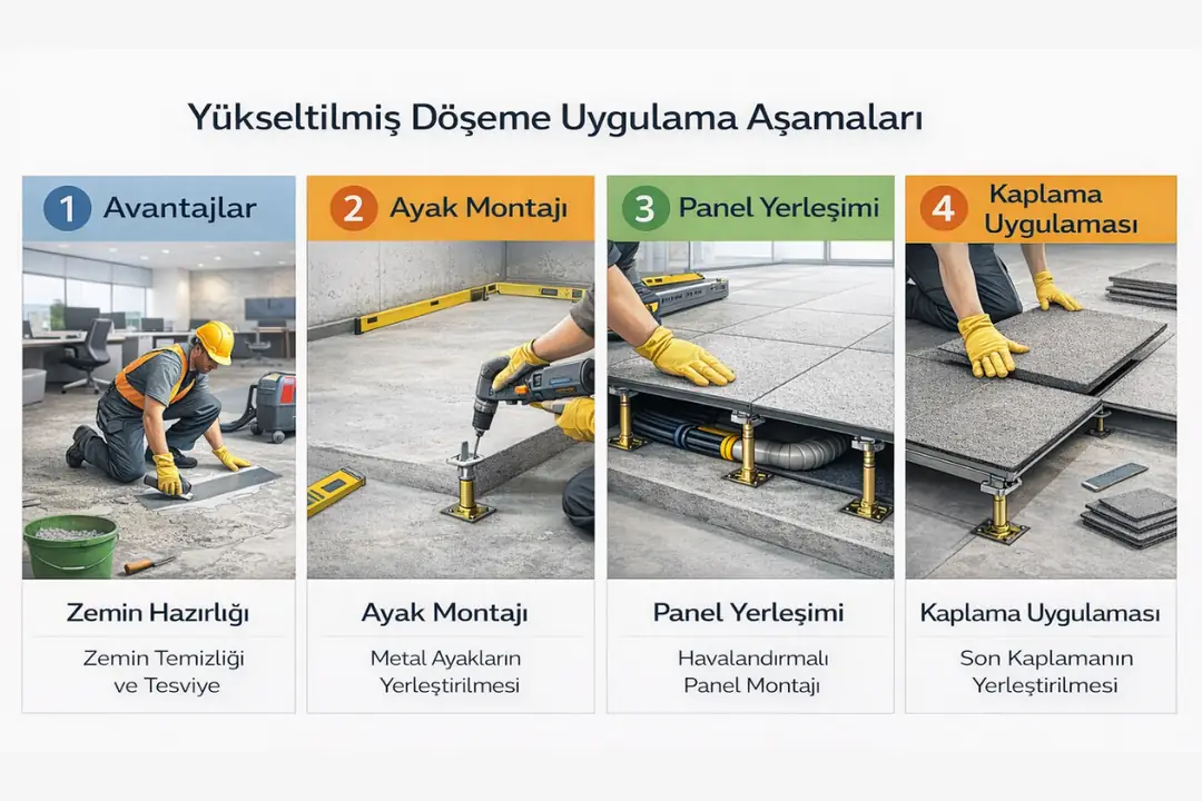 Yükseltilmiş döşeme uygulama aşamaları adım adım montaj&nbsp;