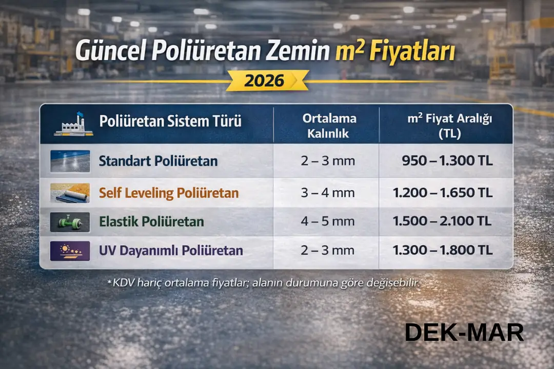 Poliüretan zemin kaplama m2 fiyatları 2026, sistem türlerine göre güncel maliyet tablosu&nbsp;