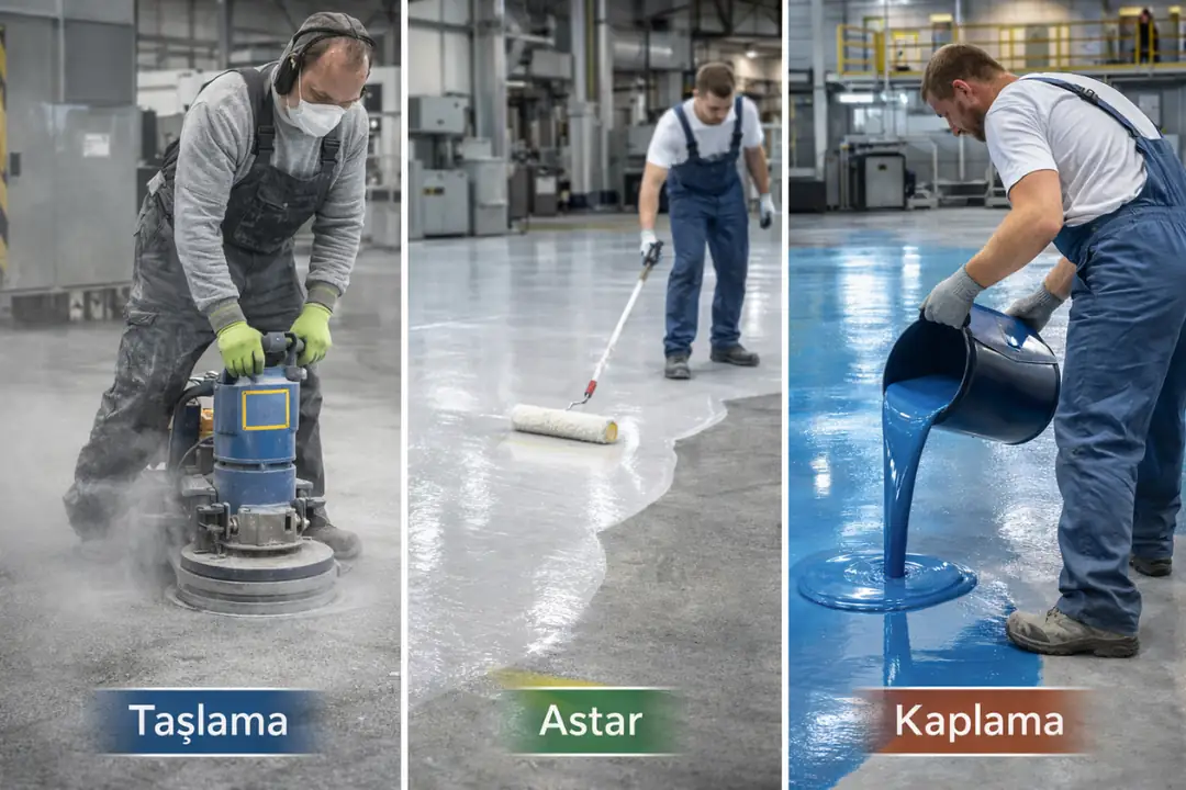 Epoksi zemin kaplama uygulama aşamaları taşlama astar kaplama&nbsp;
