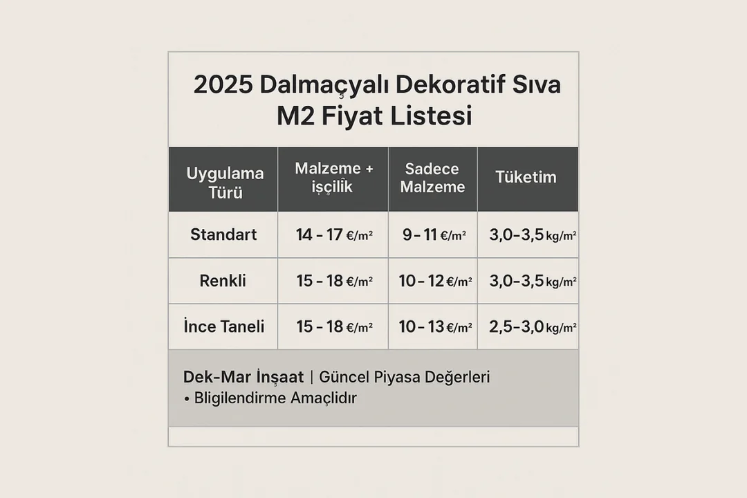 2025 dalmaçyalı dekoratif sıva m2 fiyat tablosu – Dek-Mar İnşaat güncel mantolama fiyatları