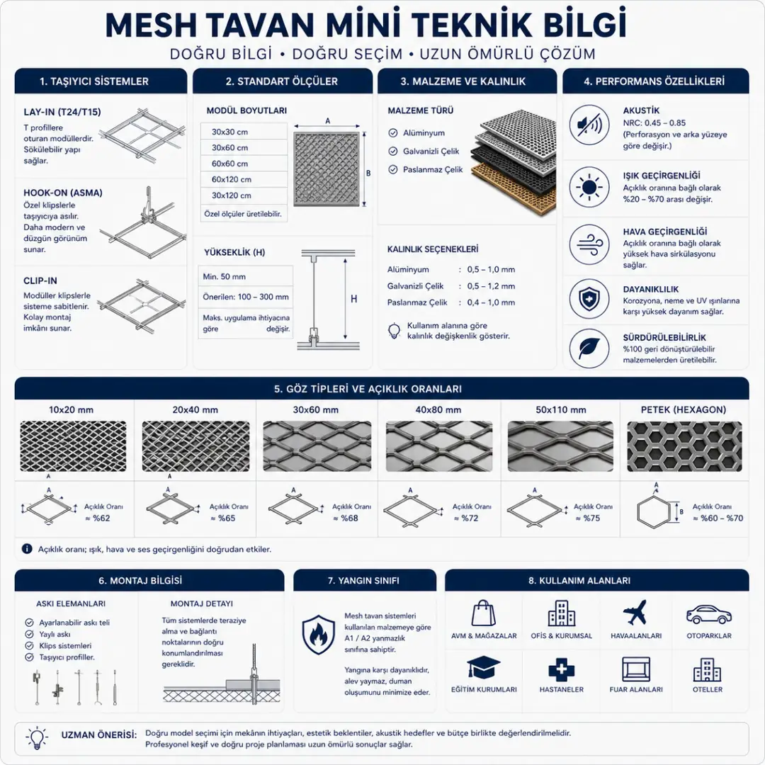 Lay-in ve hook-on mesh tavan sistemleri teknik karşılaştırması&nbsp;