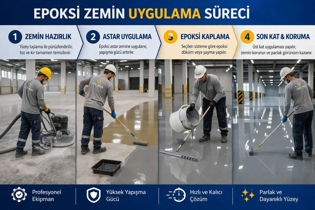 Epoksi zemin kaplama uygulama süreci saha görüntüsü&nbsp;