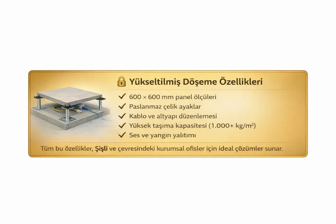 Yükseltilmiş döşeme teknik özellikleri ve standart ölçüler