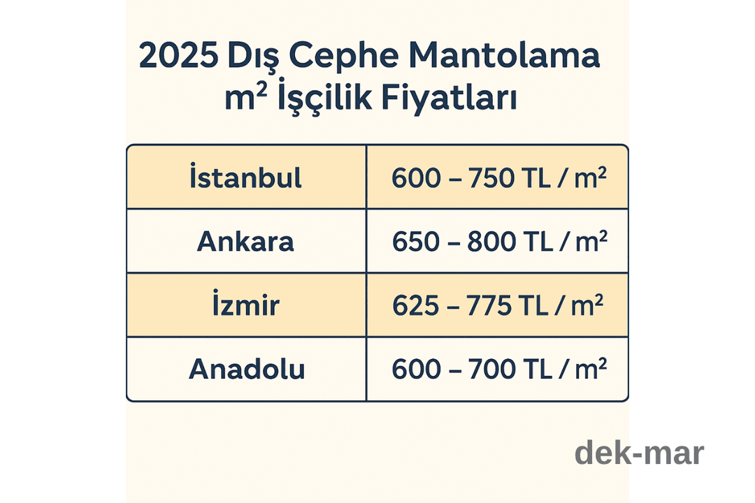 2025 dış cephe mantolama m2 işçilik fiyat tablosu – İstanbul, Ankara, İzmir, Anadolu. 