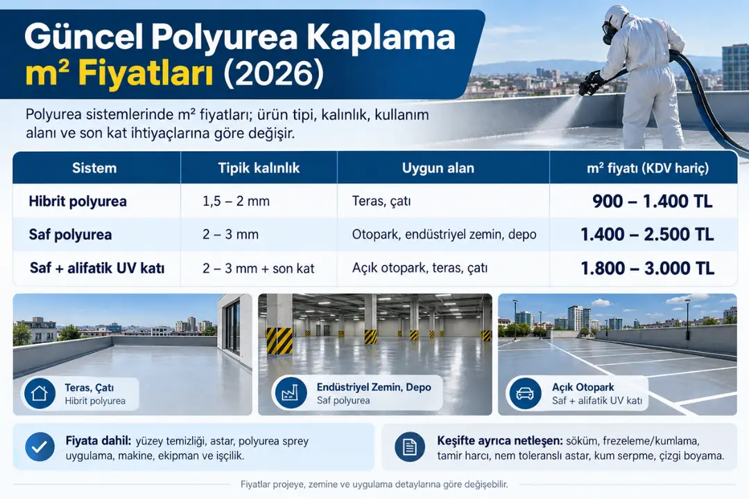 2026 polyurea kaplama m² fiyatları ve sistem karşılaştırma tablosu
