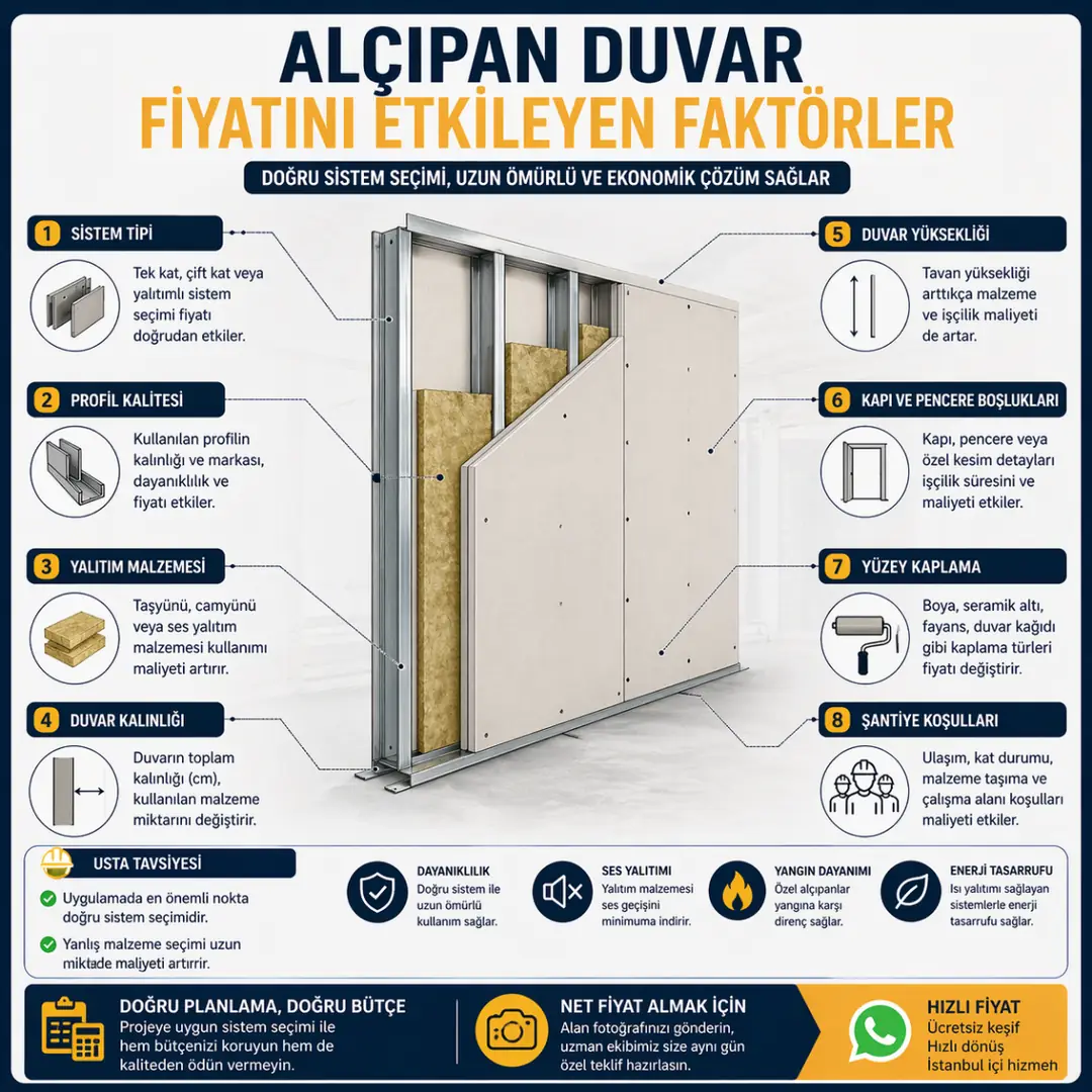 Alçıpan duvar fiyatını etkileyen faktörler profil yalıtım sistem&nbsp;