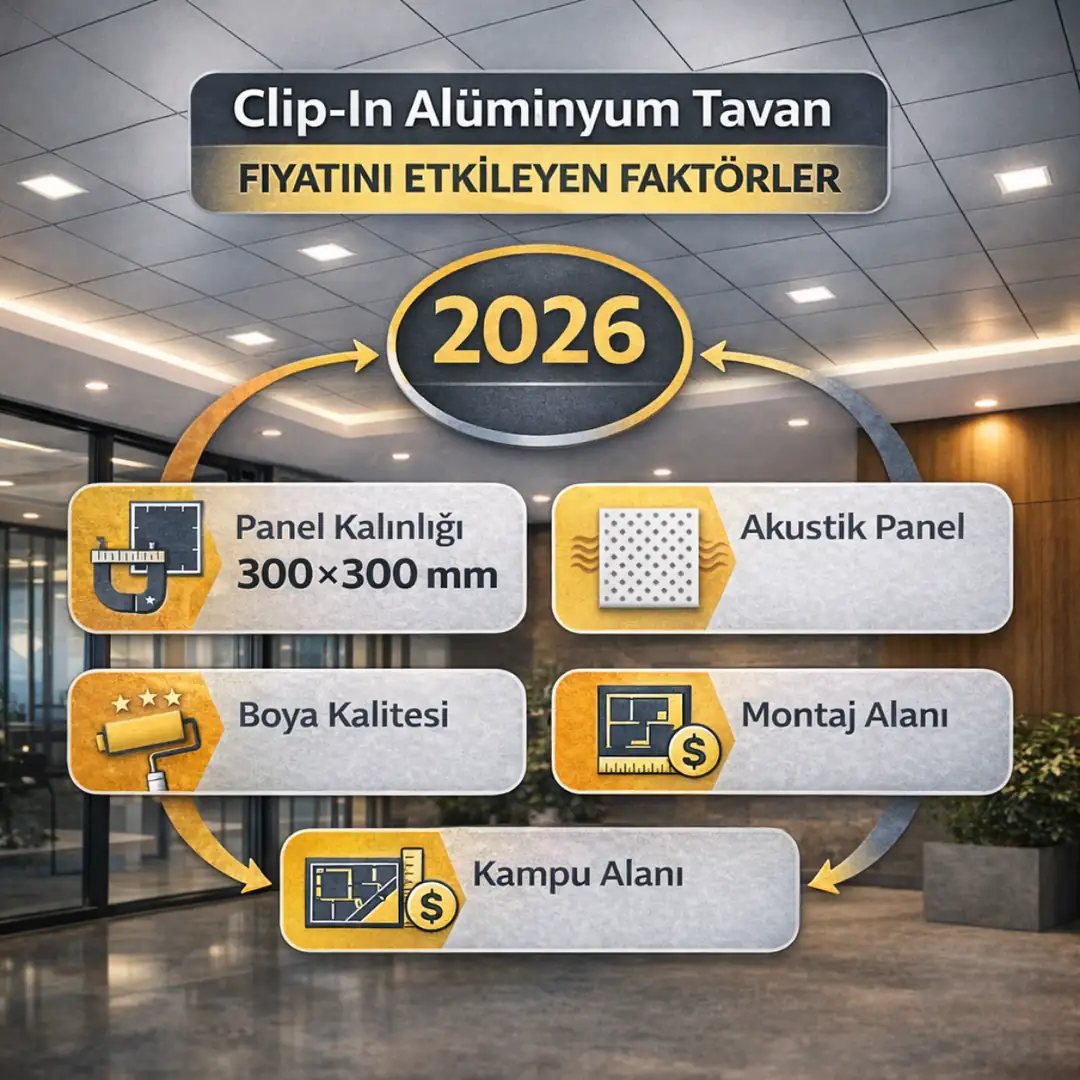 clip-in alüminyum asma tavan fiyatını etkileyen faktörler panel kalınlığı montaj alanı