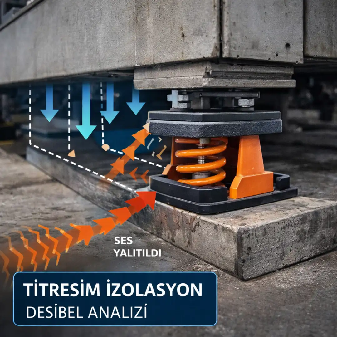 Makine altı titreşim izolasyon takozu ile yapı doğuşumlu ses azaltımı