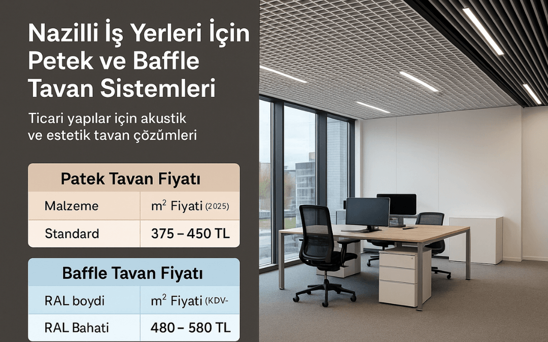 Nazilli ofisleri için petek ve baffle tavan sistemleri 2025 m² fiyatları ve uygulama örneği – estetik ve fonksiyonel tavan çözümleri. 