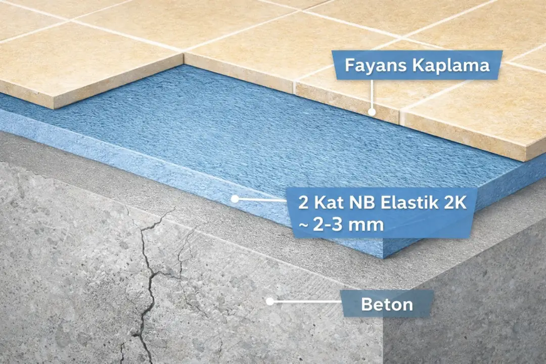 KÖSTER NB Elastik 2K su yalıtımı katman kesit detayı 2-3 mm uygulama kalınlığı&nbsp;