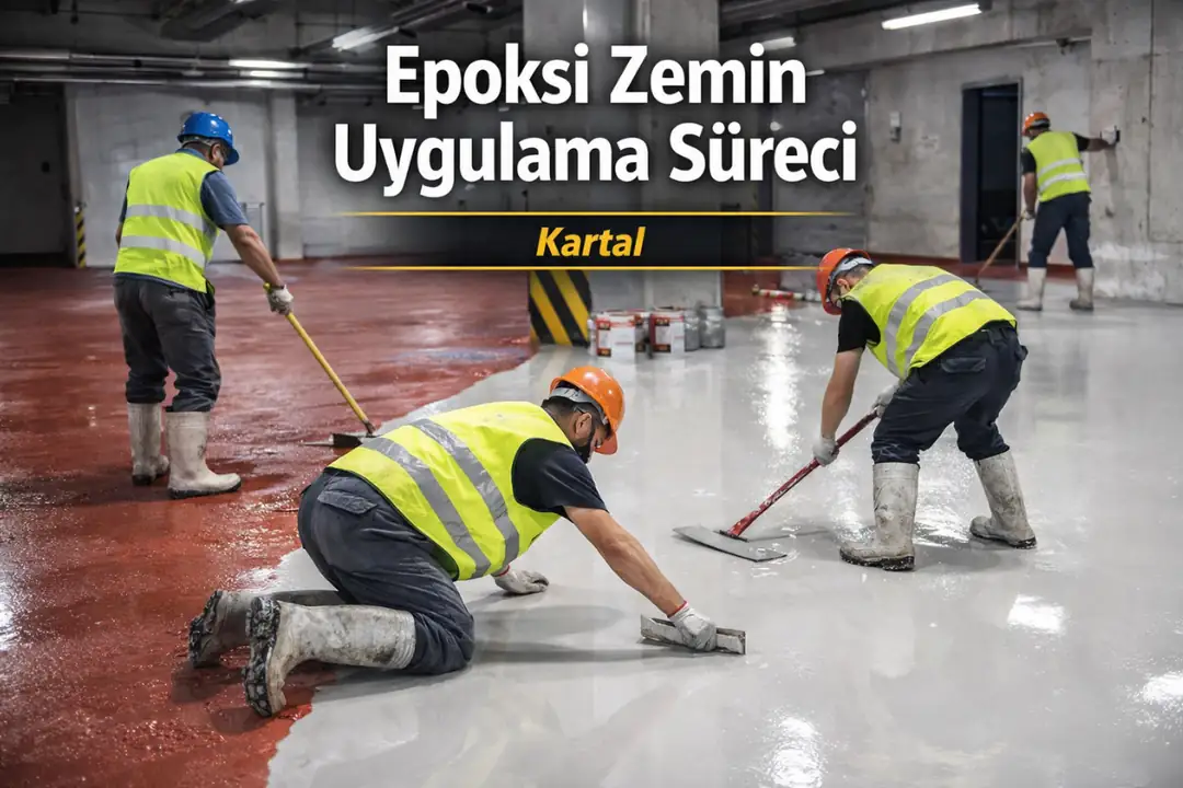Kartal epoksi zemin kaplama uygulama süreci zemin hazırlığı astar ve son kat kaplama aşamaları profesyonel ekip.