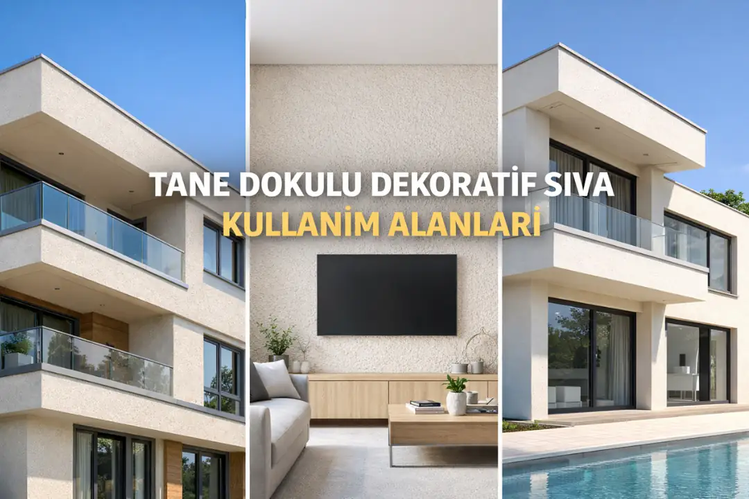 Tane dokulu dekoratif sıva uygulama alanları – dış cephe, iç mekân ve ticari yapılar