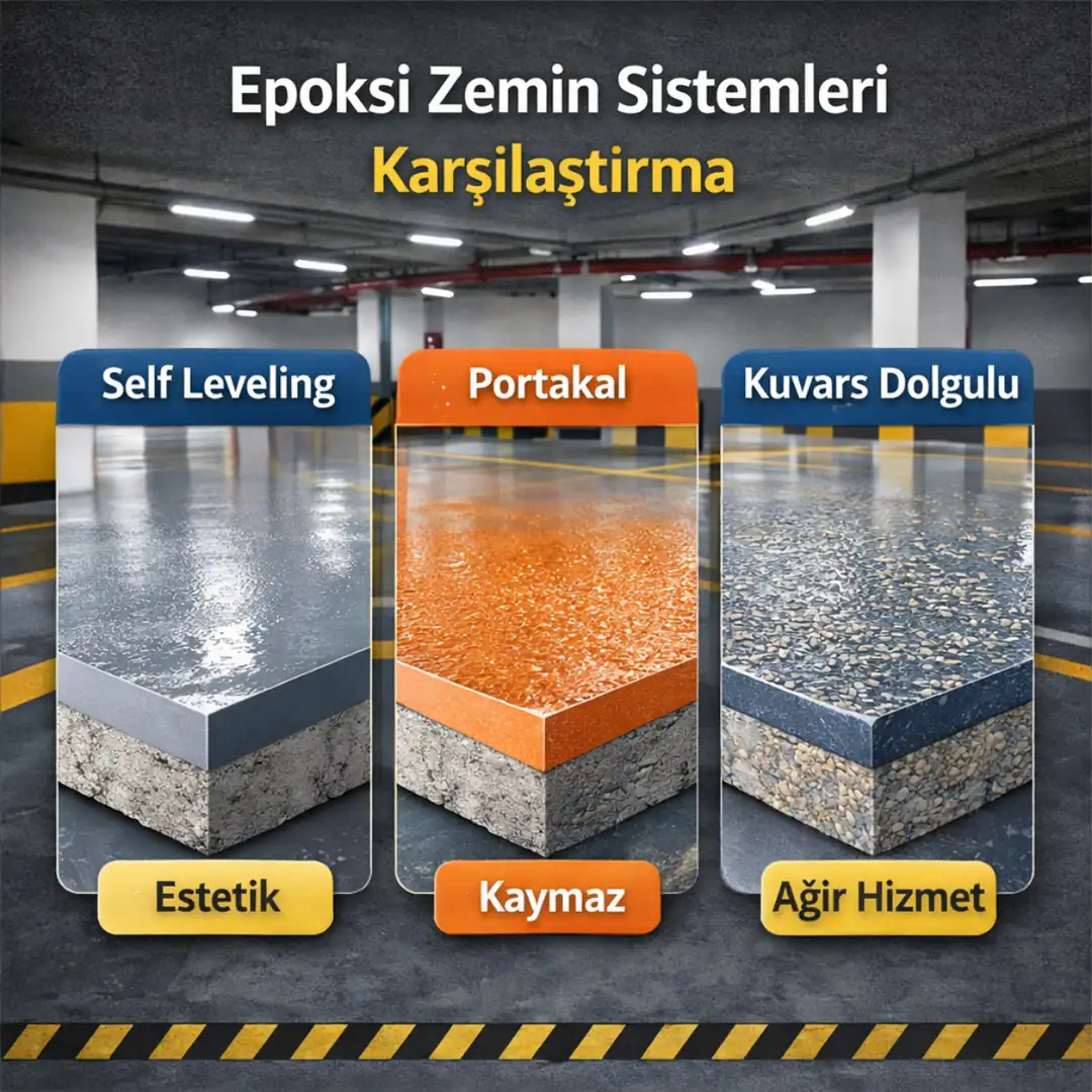Epoksi zemin sistemleri karşılaştırma tablosu otopark için&nbsp;