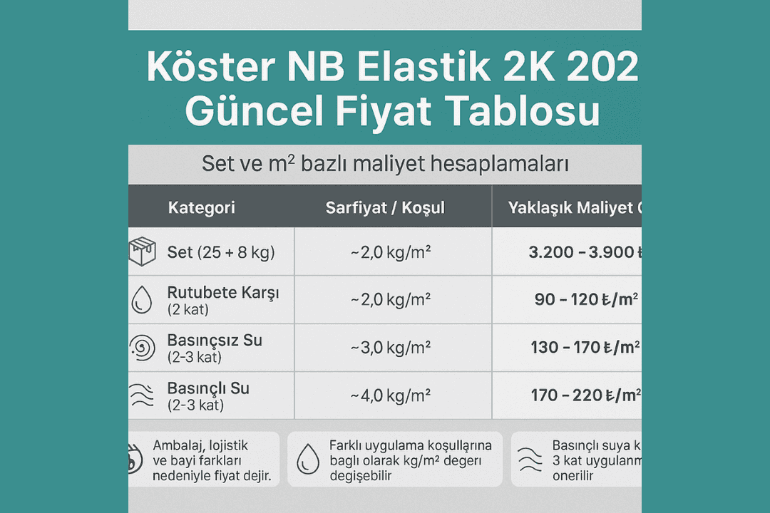Köster NB Elastik 2K fiyat tablosu – set ve m2 maliyet hesaplaması (2025) 