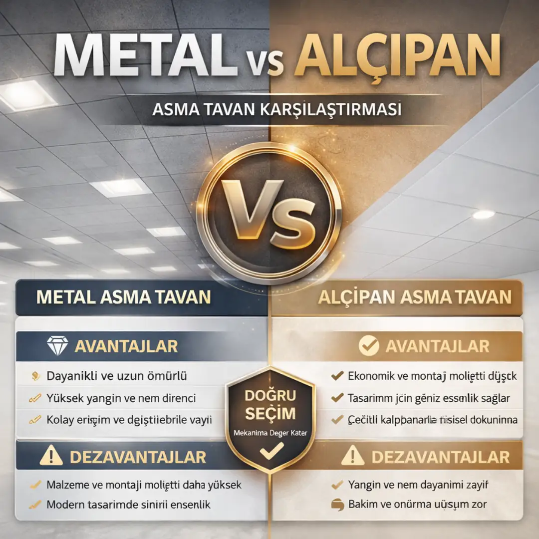 Metal asma tavan ve alçıpan tavan karşılaştırması avantaj ve dezavantajlar&nbsp;