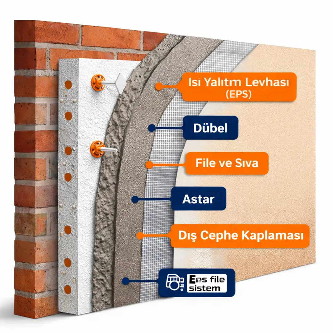 Dış cephe mantolama katman yapısı EPS file sıva sistem&nbsp;