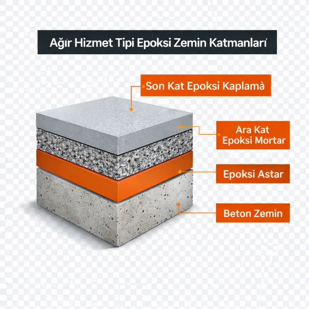 Ağır hizmet tipi epoksi zemin katman kesit şeması&nbsp;