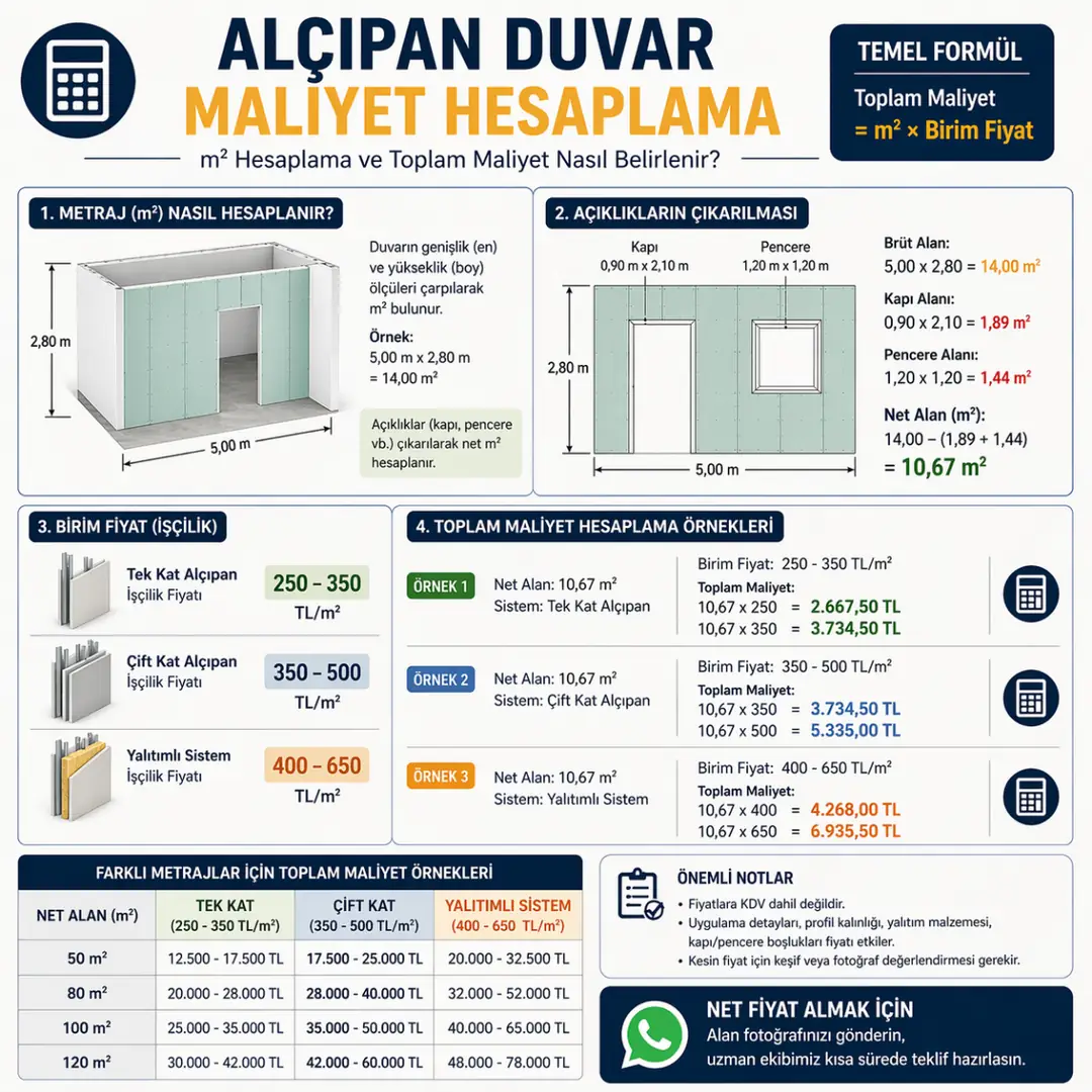 Alçıpan duvar metraj hesaplama m2 maliyet formülü&nbsp;