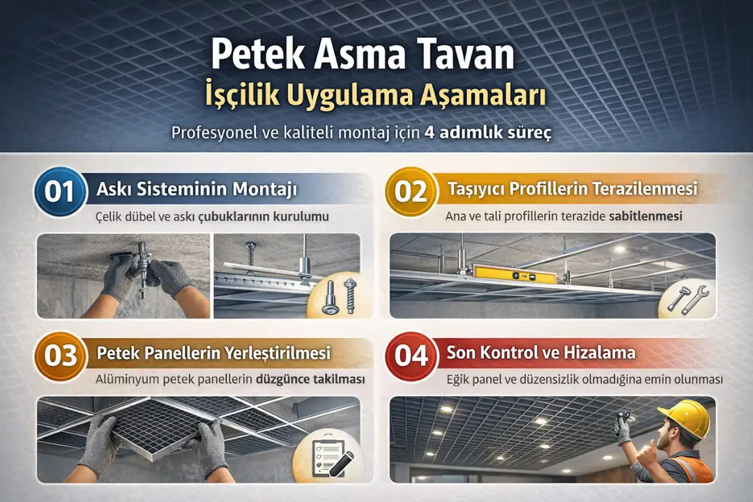 Petek asma tavan işçilik uygulama aşamaları ve montaj süreci&nbsp;