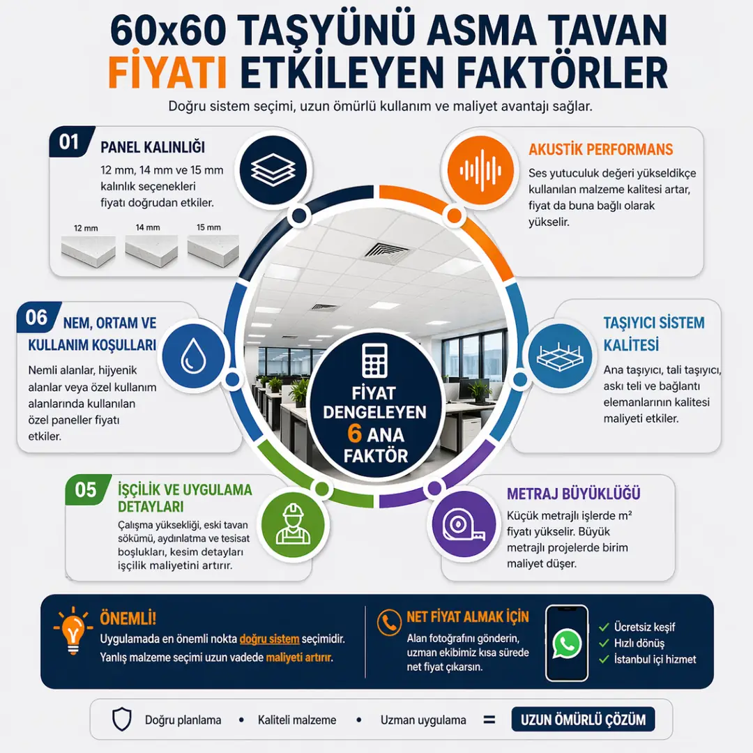 taşyünü asma tavan fiyatını etkileyen faktörler panel kalınlığı işçilik metraj&nbsp;