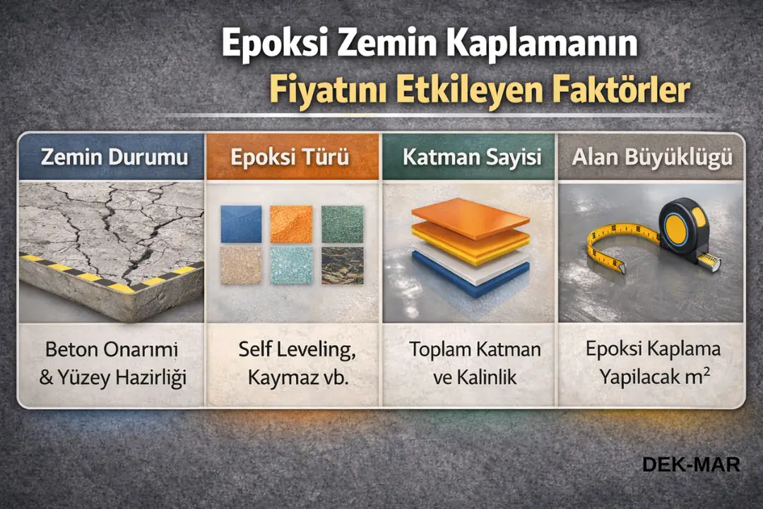 Epoksi zemin kaplama yapan firmalarda fiyatı etkileyen faktörler tablosu&nbsp;