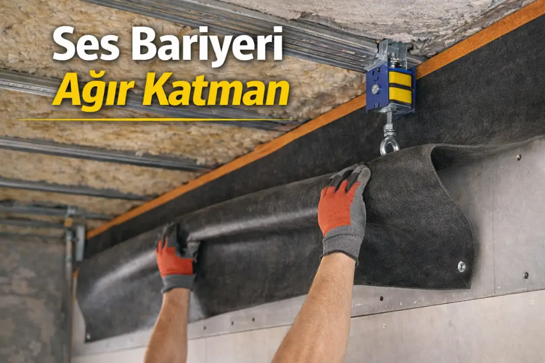 Ses bariyeri kullanılan tavan ses yalıtımı sistemi gerçek uygulama detayı&nbsp;