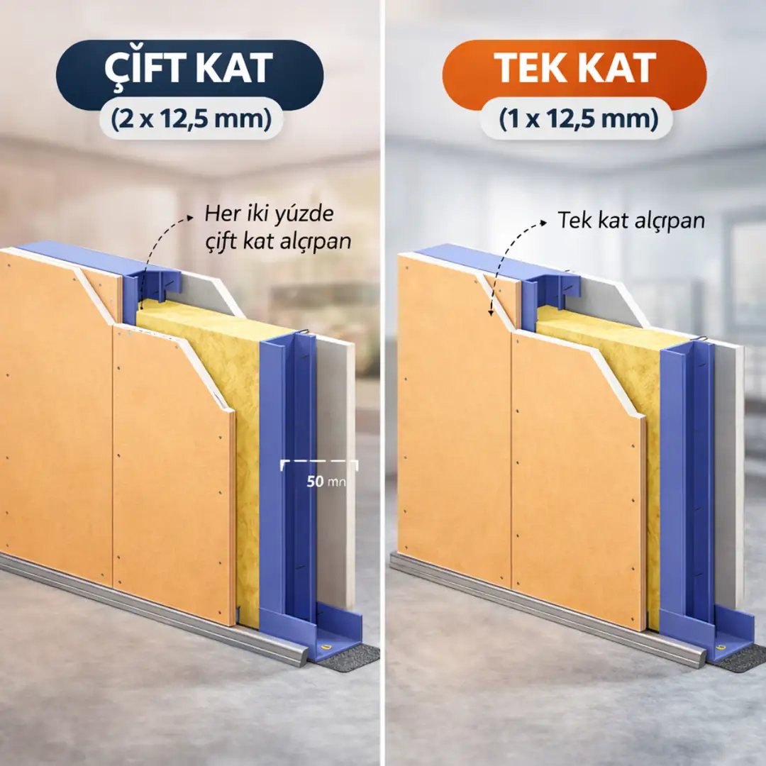 Alçıpan bölme duvar tek kat ve çift kat sistem karşılaştırması fiyat ve dayanım farkı&nbsp;