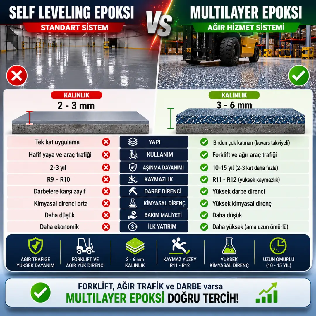 Multilayer epoksi ile self leveling epoksi karşılaştırması&nbsp;
