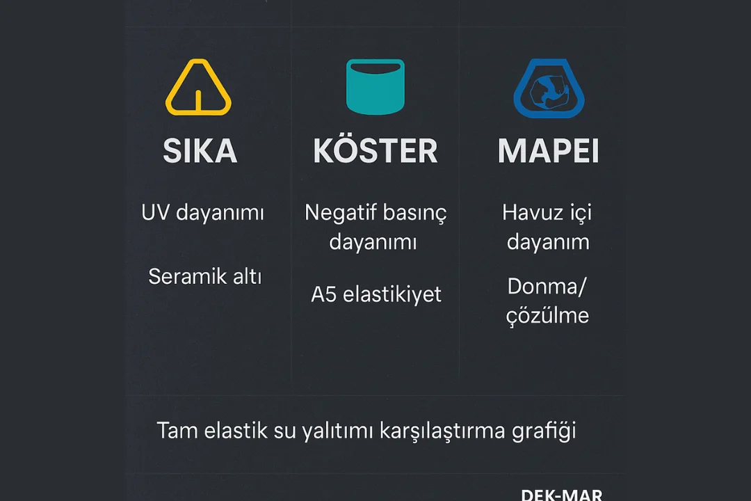 Sika – KÖSTER – Mapei tam elastik su yalıtımı karşılaştırma grafiği – Dek-Mar