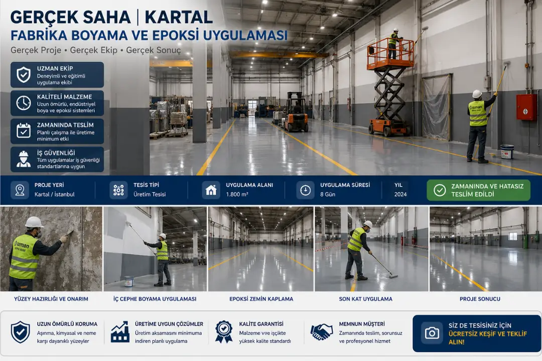 Kartal fabrikasında profesyonel boya ve epoksi uygulama ekibi&nbsp;