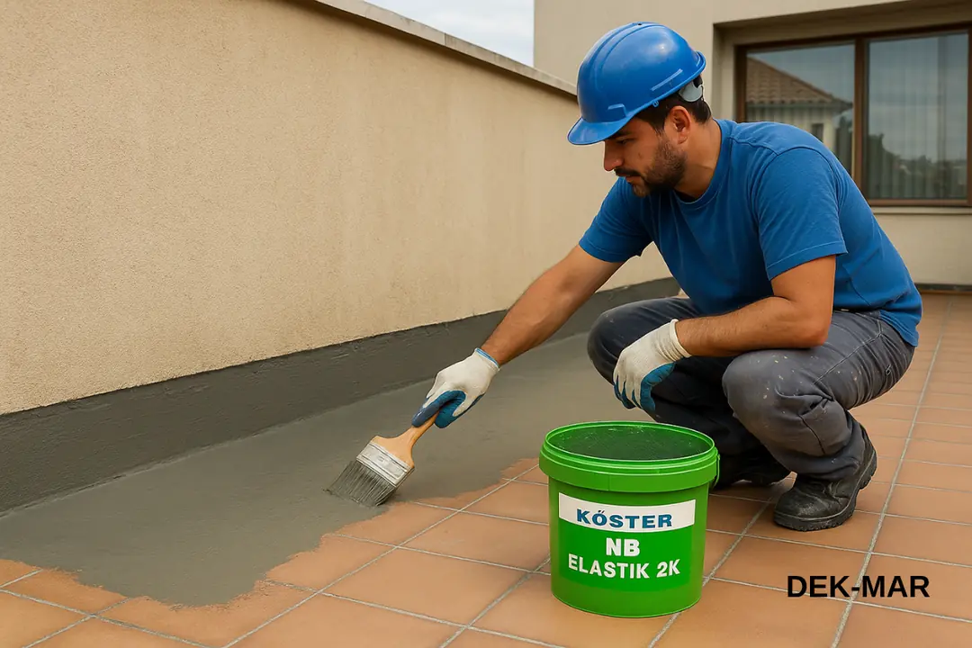 KÖSTER NB Elastik 2K ile teras su yalıtımı uygulaması – Dek-Mar İnşaat gerçek uygulama görüntüsü.