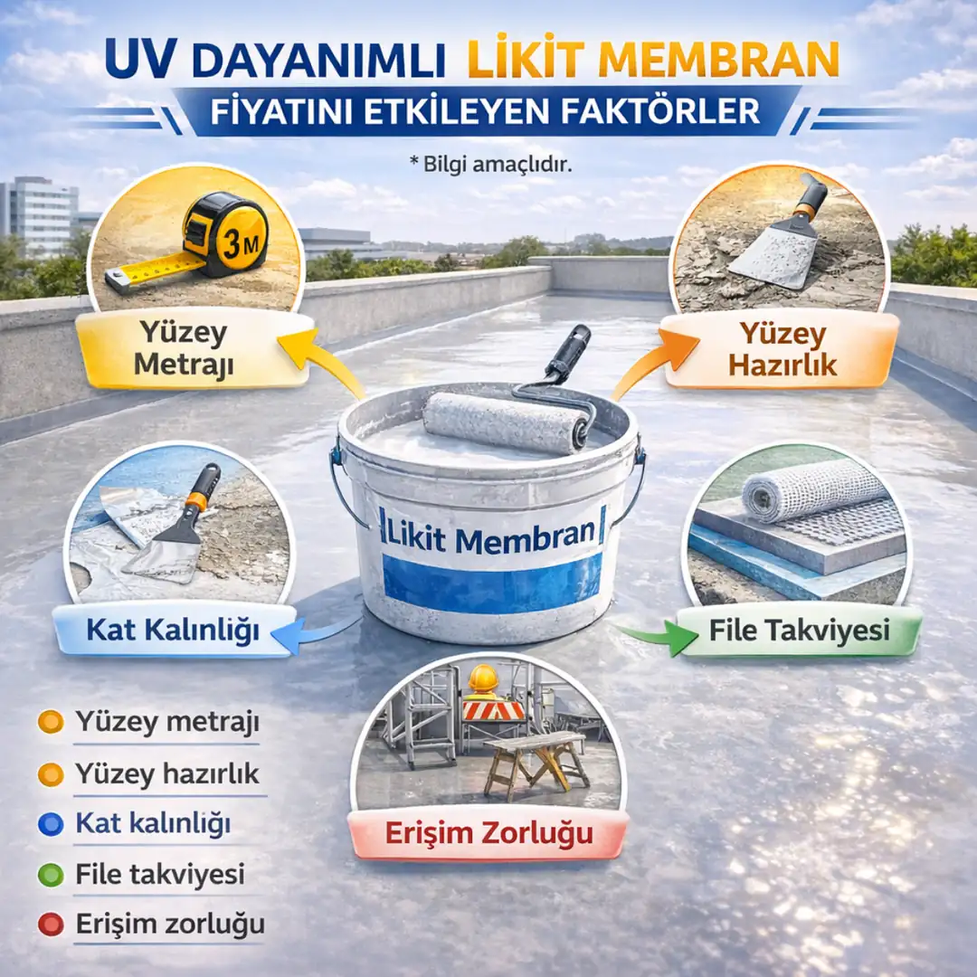 UV dayanımlı likit membran fiyatını etkileyen faktörler infografik