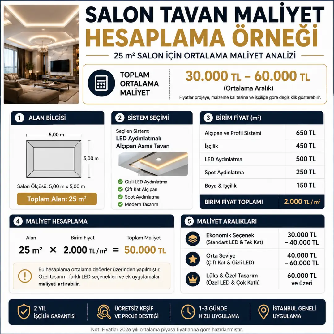 salon asma tavan maliyet hesaplama örneği 25 m2 fiyat analizi&nbsp;