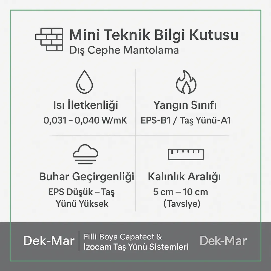Dış cephe mantolama teknik bilgileri – EPS, XPS, Taş Yünü karşılaştırması – Dek-Mar İnşaat 2025