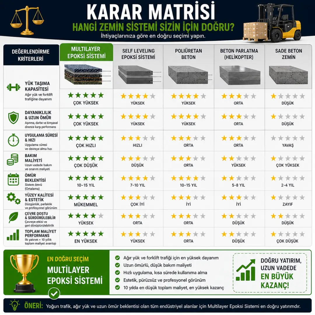 Epoksi sistem seçim karar matrisi&nbsp;