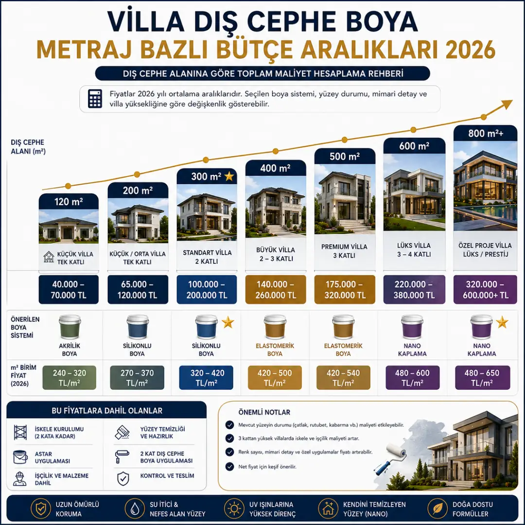 Villa dış cephe boya bütçe aralıkları farklı metrajlara göre toplam maliyet analizi&nbsp;