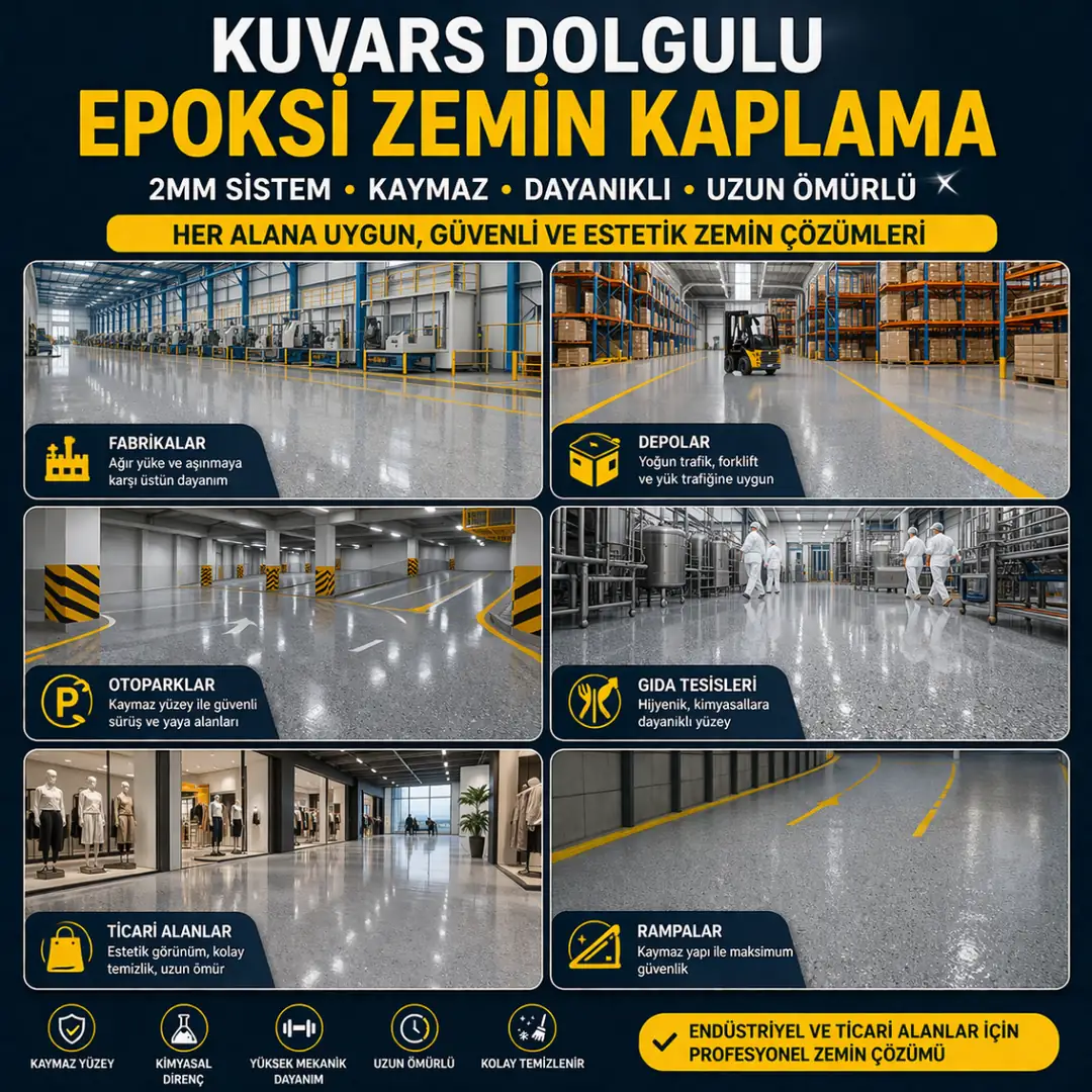 Epoksi zemin kaplama fabrika otopark depo ve ticari alanlarda kullanım örnekleri&nbsp;