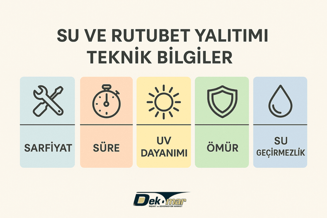 Su ve rutubet yalıtımı teknik bilgiler – sarfiyat, süre, ömür, UV dayanımı, su geçirmezlik 