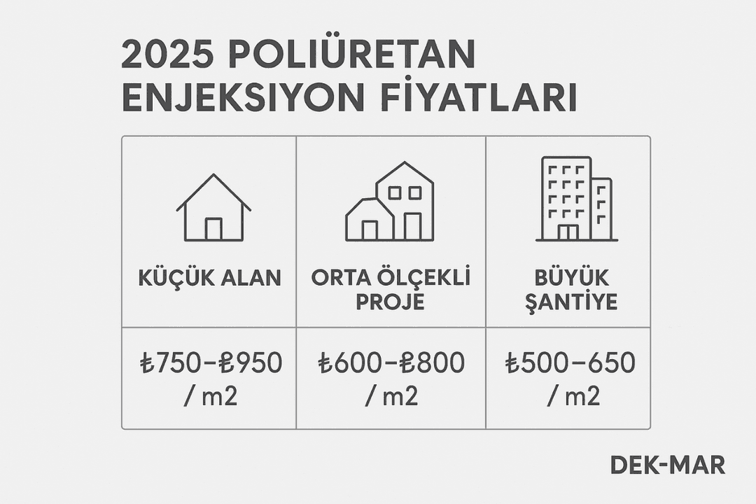 2025 poliüretan enjeksiyon m2 fiyat aralıkları; küçük, orta ve büyük projeler için karşılaştırma tablosu. 