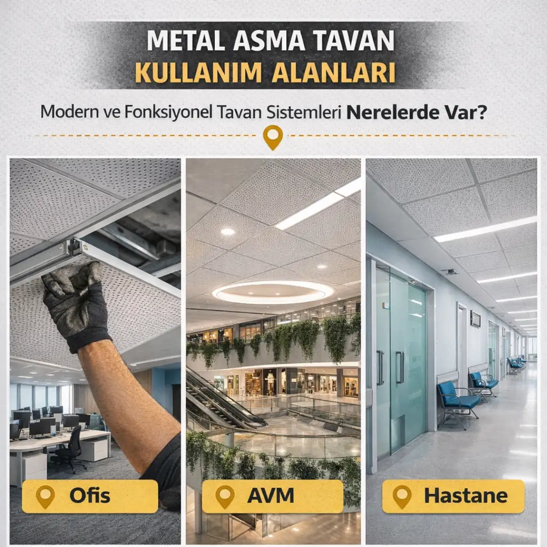 Metal asma tavan sistemlerinin ofis AVM ve ticari alanlardaki kullanım örnekleri&nbsp;