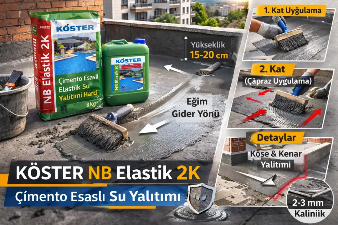 Balkon zemininde KÖSTER NB Elastik 2K ile su yalıtımı uygulaması&nbsp;